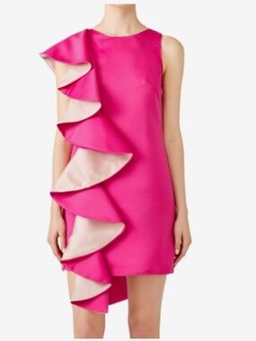 Viva Aviva Contrasting Pink Ruffle Mini Shift Dress